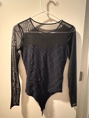 Abercrombie Sheer Long-Sleeve Black Lace Bodysuit